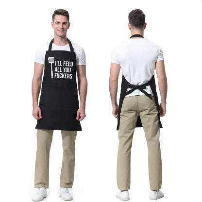 Amazon Explosions Apron Men&#039;s And Women&#039;s Couple Kitchen Barbecue Cross-border Foreign Trade LOGO Letter I &#039;LL FEED